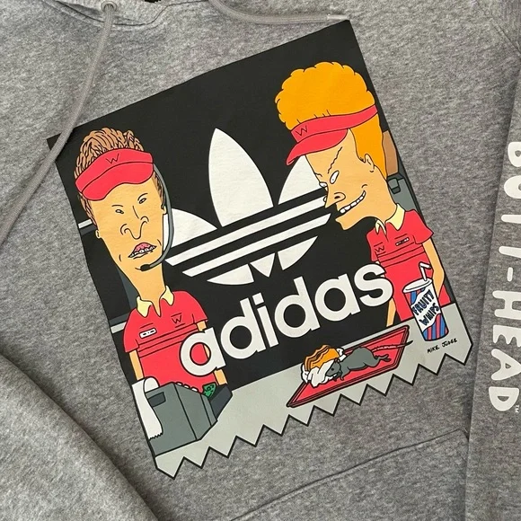 Adidas x Beavis & Butthead Limited Edition Graphic Hoodie Gray XS - Picture 4 of 5